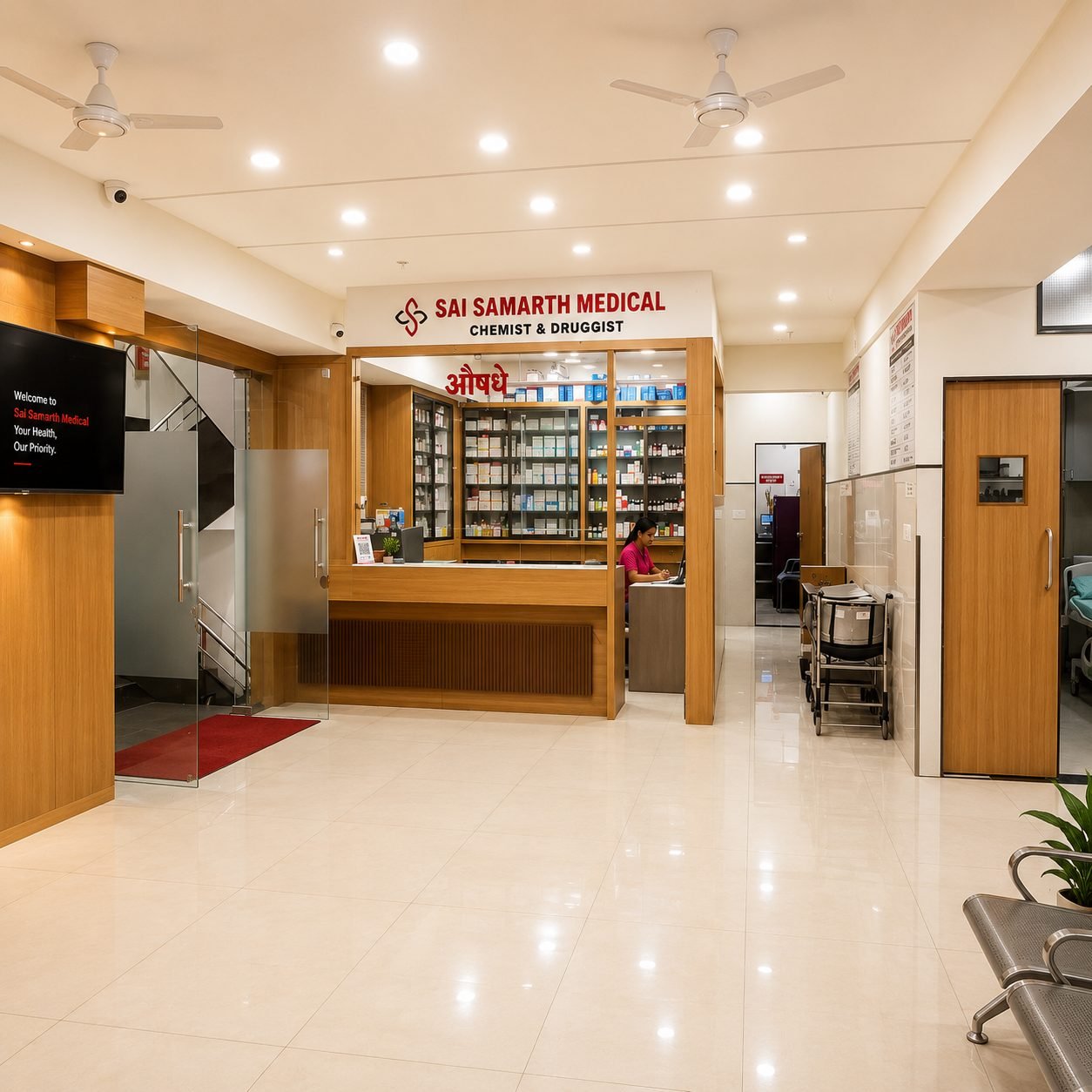 Sai Samarth Medical pharmacy inside the hospital